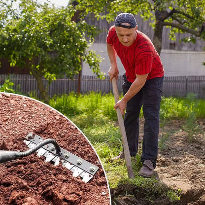 Premium Manganese Steel Garden Rake™ – Heavy-Duty Landscaping Tool for Soil, Gravel & Leaves