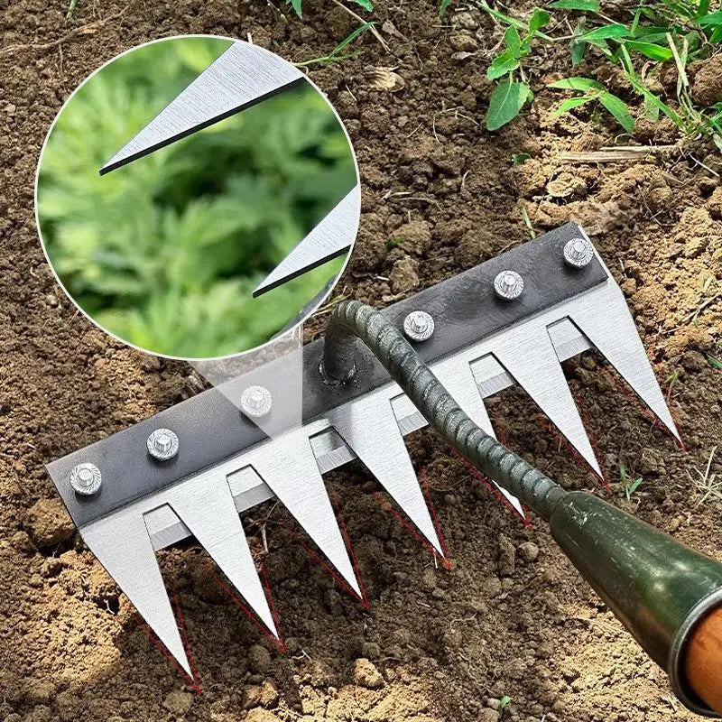 Premium Manganese Steel Garden Rake™ – Heavy-Duty Landscaping Tool for Soil, Gravel & Leaves